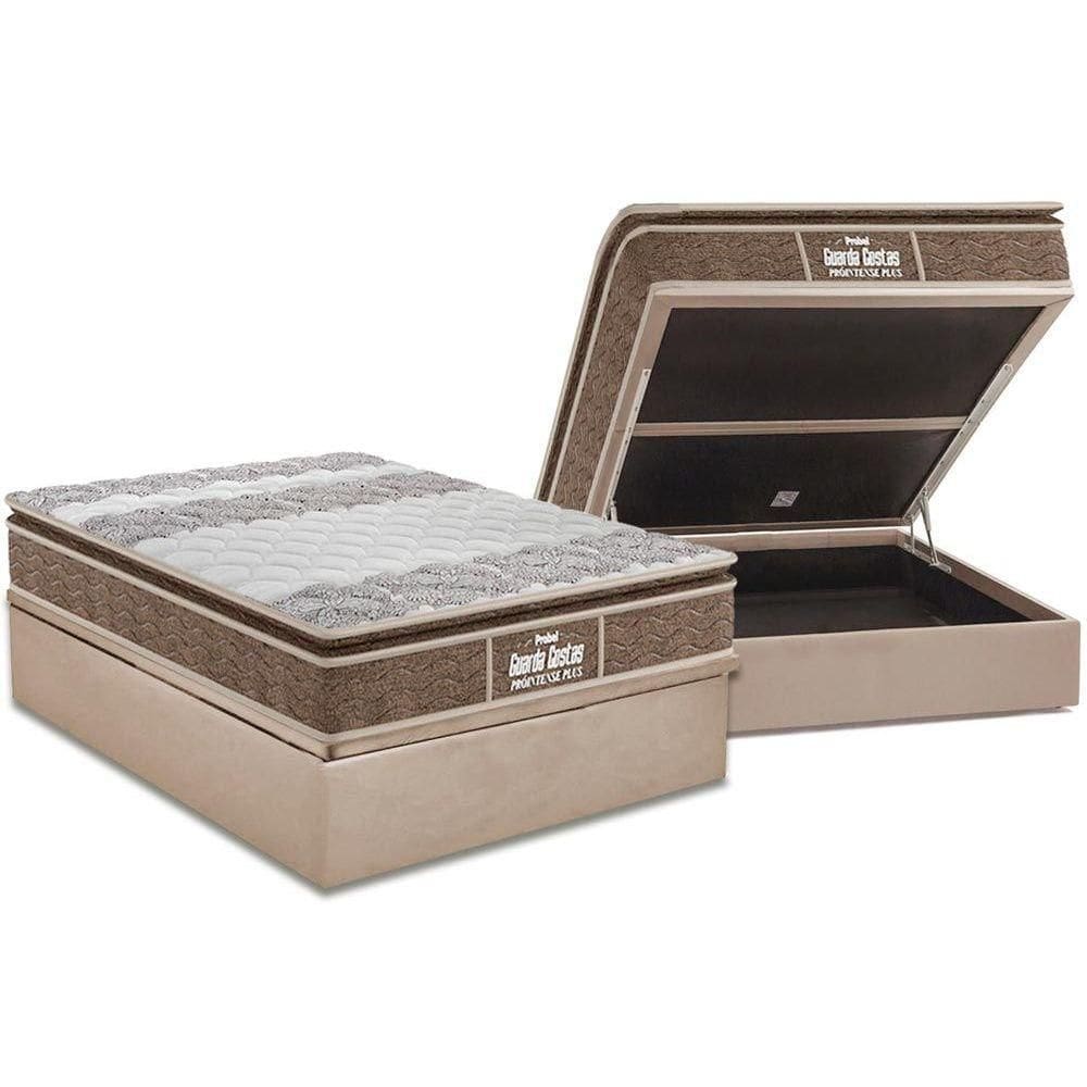 Cama Box Baú Casal: Colchão Espuma D33 Probel / EP Guarda Costas PróIntense Plus + Base CRC Suede Clean(138x188)