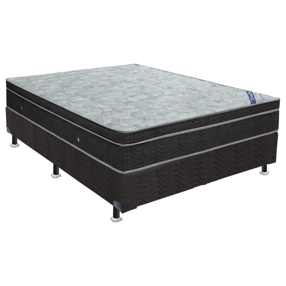 Cama Box King: Colchão Molas Ortobom Nanolastic Light Selado + Base CRC Suede Black(186x198)