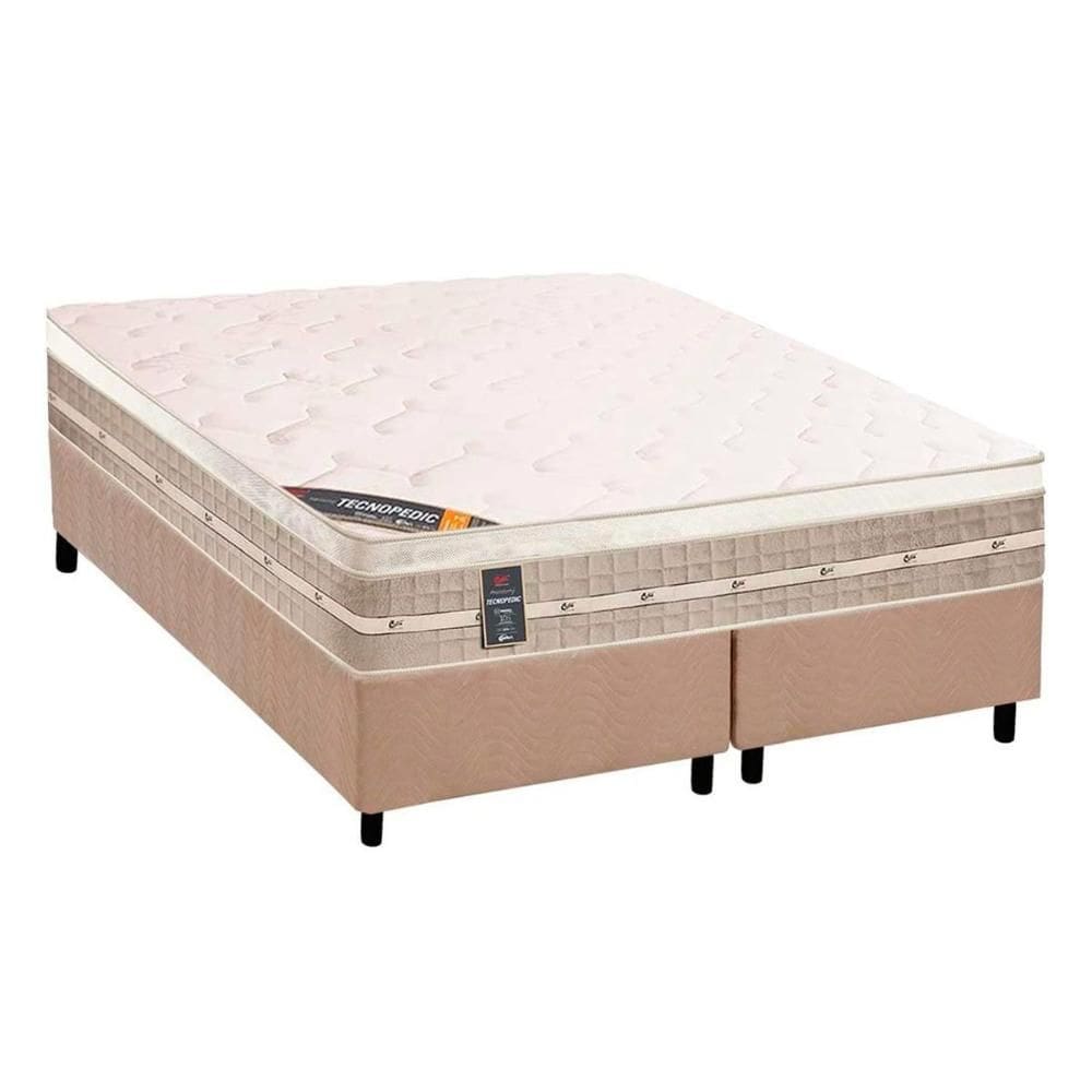 Cama Box King: Colchão Molas Castor Tecnopedic Premium + Base CRC Suede Bege(193x203)