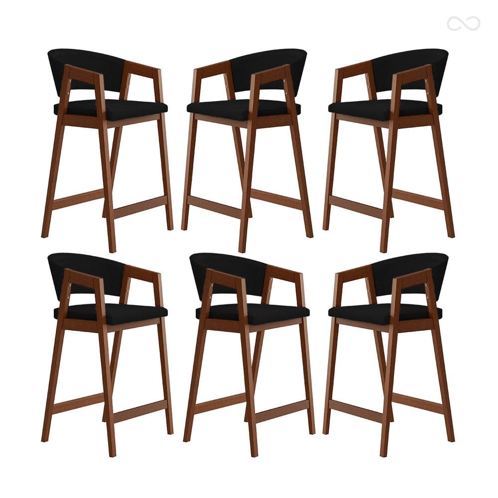 Kit 6 Banquetas Alta para Cozinha Ravena em Madeira Maciça Pinhão Suede Preto CCS