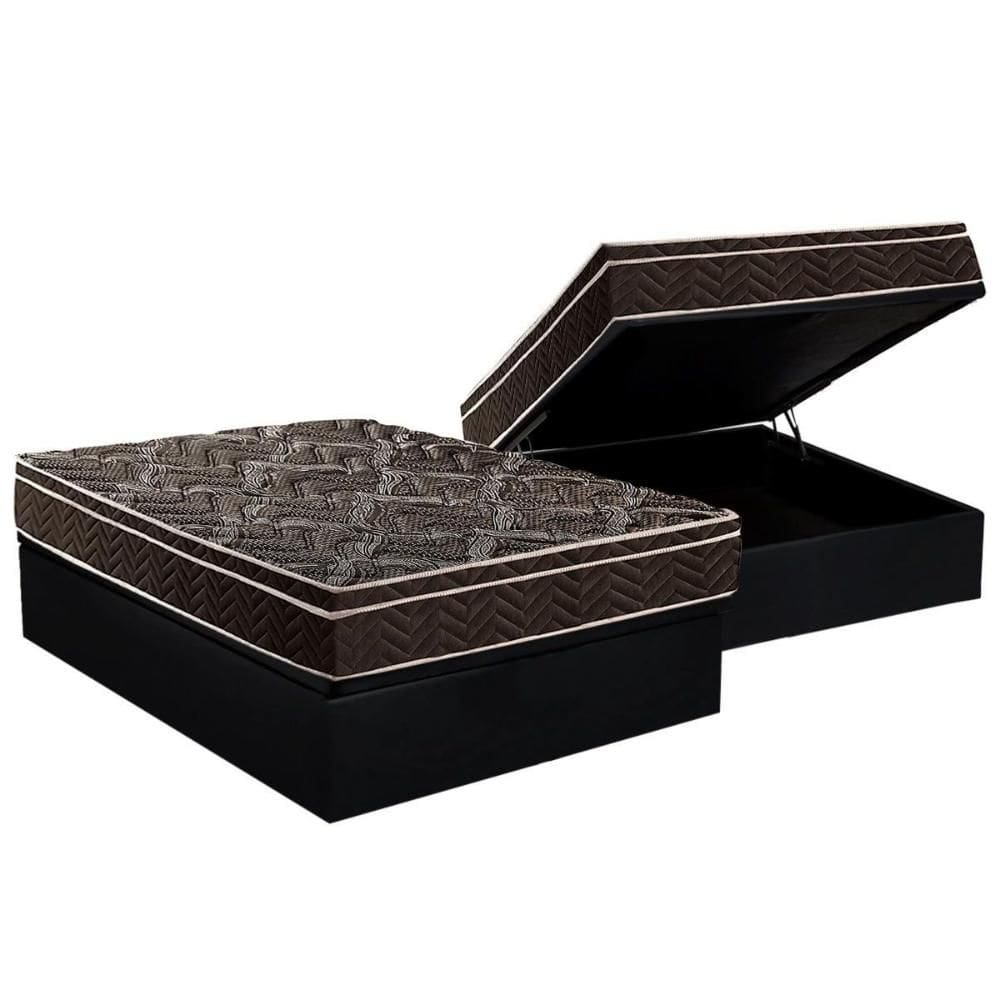 Cama Box Baú Casal: Colchão Ortopédico Paropas D28 / EP Pasquale + Base CRC Suede Black(138x188)
