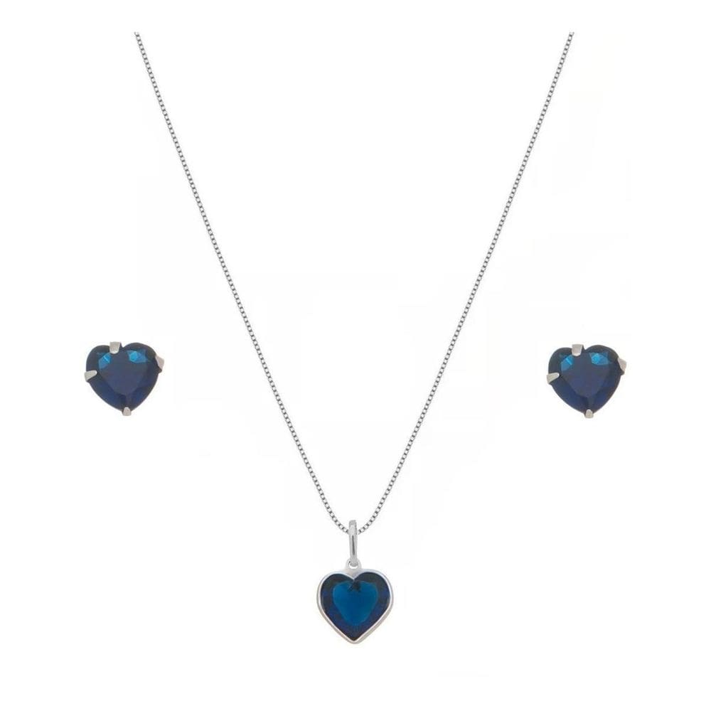Colar Feminino Com Brinco E Pingente Ponto De Luz Prata 925