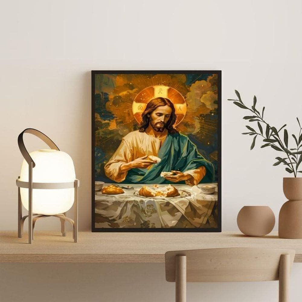 Quadro Jesus Repartindo O Pão 45X34Cm - Com Vidro