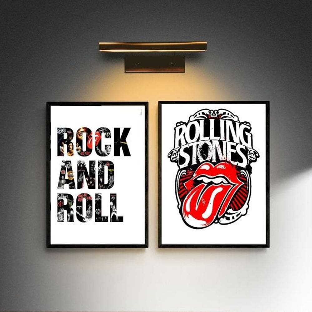 Kit 2 Quadros Rock - Rolling Stones 45X34Cm - Com Vidro