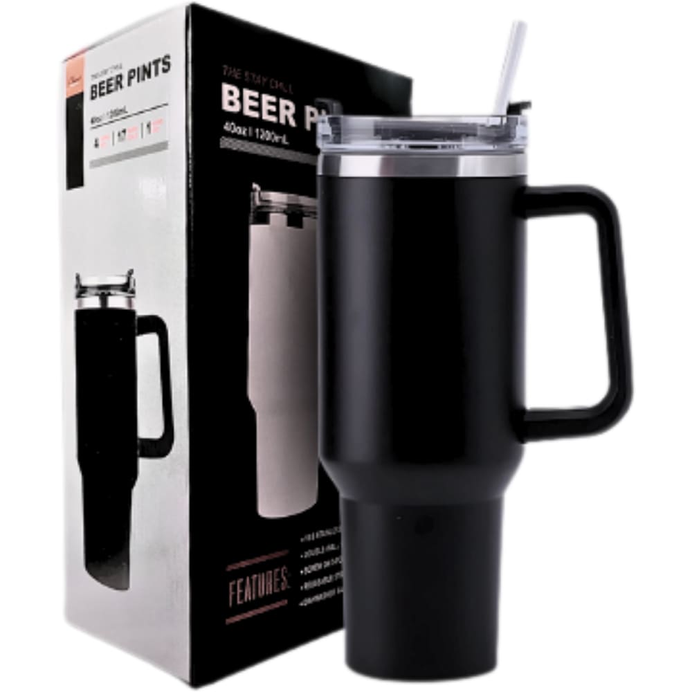 Copo Térmico Grande Cor preto 1200 Ml Canudo Parede Dupla