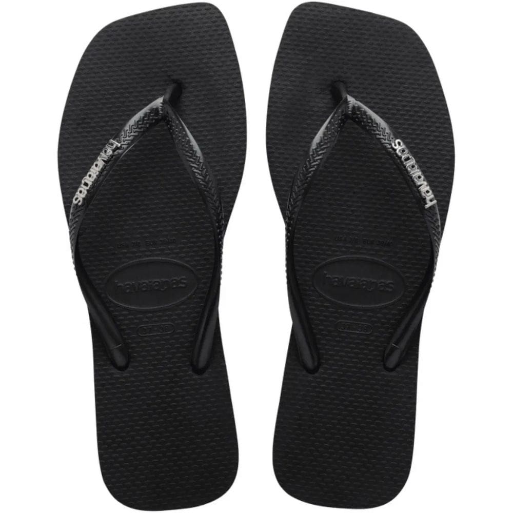 Chinelo Dedo Feminino Casual Dia a Dia Praia Passeio Havaianas Slim Square Logo Metallic