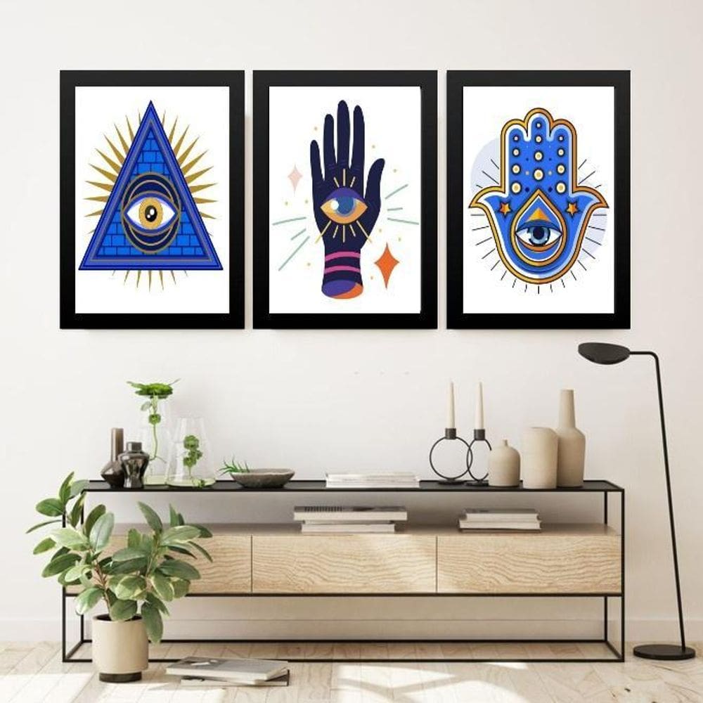 Kit 3 Quadros Decoração Esotérica - Olho Grego 24X18Cm