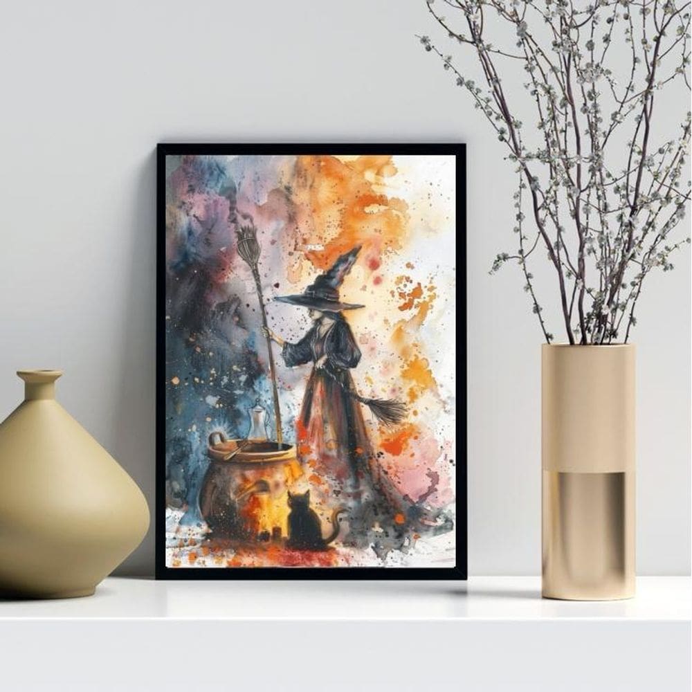 Quadro Decorativo Arte Bruxa Aquarela 24X18Cm