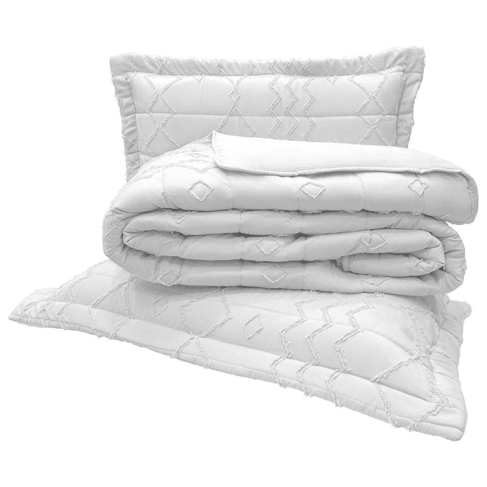 Kit Cobre Leito Colcha Stylo Casal Dupla Face 3 Peças Branco