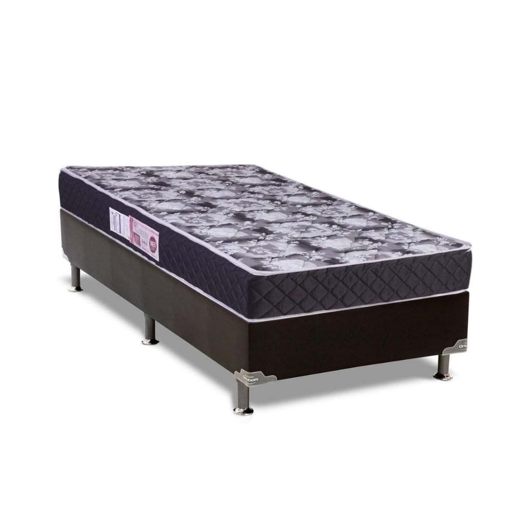 Cama Box Solteiro: Colchão Espuma D33 Luckspuma Supreme + Base CRC Suede Black(88x188)