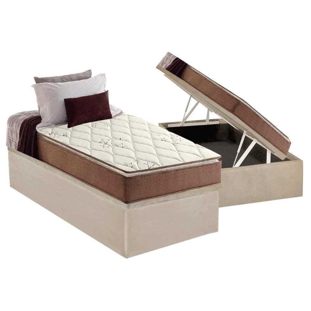 Cama Box Baú Solteiro: Colchão Ortopédico Anjos D28 / AG65 Star Pillow Top + Base CRC Suede Clean(88x188)