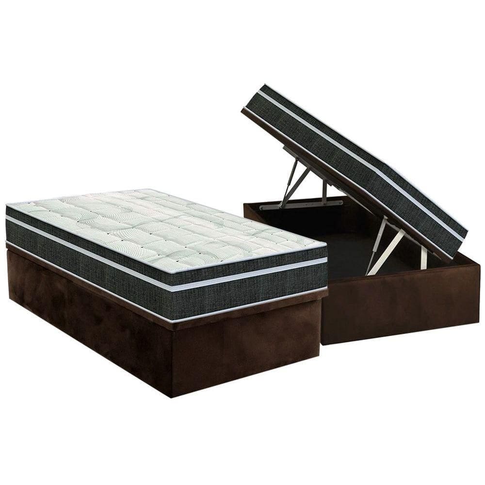Cama Box Baú Solteiro: Colchão Molas Orthoflex Bonnel Venezia + Base CRC Suede Brown(88x188)