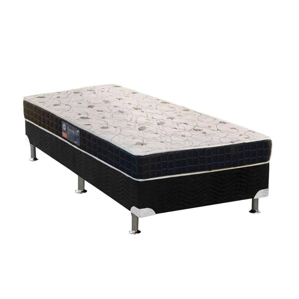 Cama Box Solteiro: Colchão Anatômico Anjos D28/AG65 Pantanal Thierry + Base CRC Suede Black(88x188)