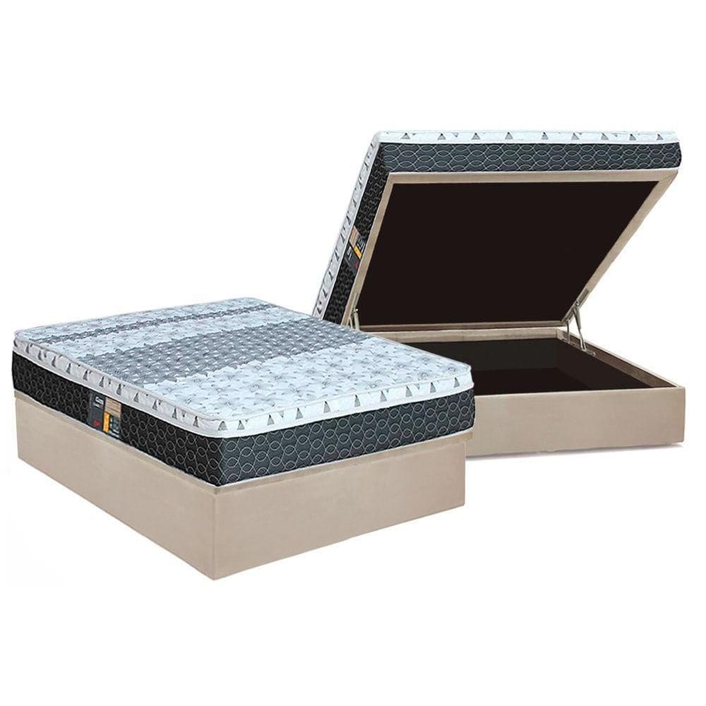 Cama Box Baú Casal: Colchão Molas Castor Bonnel System Class One Face + Base CRC Suede Clean(138x188)