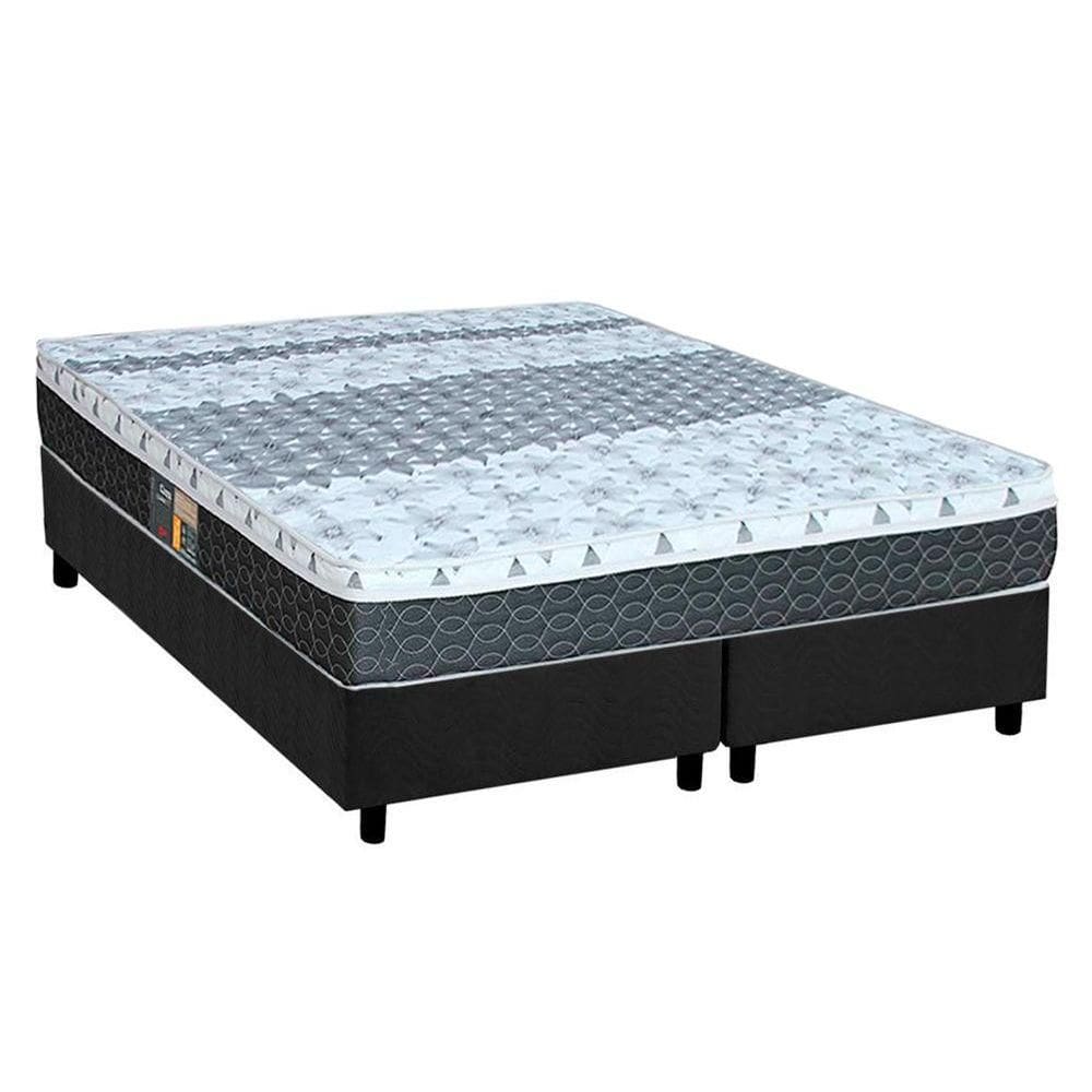 Cama Box Queen: Colchão Molas Castor Bonnel System Class + Base CRC Suede Cinza(158x198)