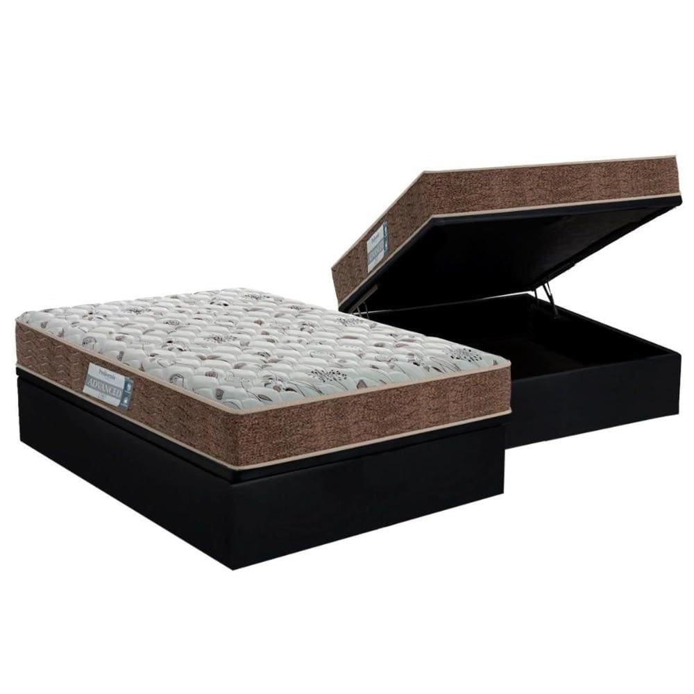 Cama Box Baú Casal: Colchão Espuma D45 Probel ProDormir Advanced Double Face + Base CRC Suede Black(138x188)