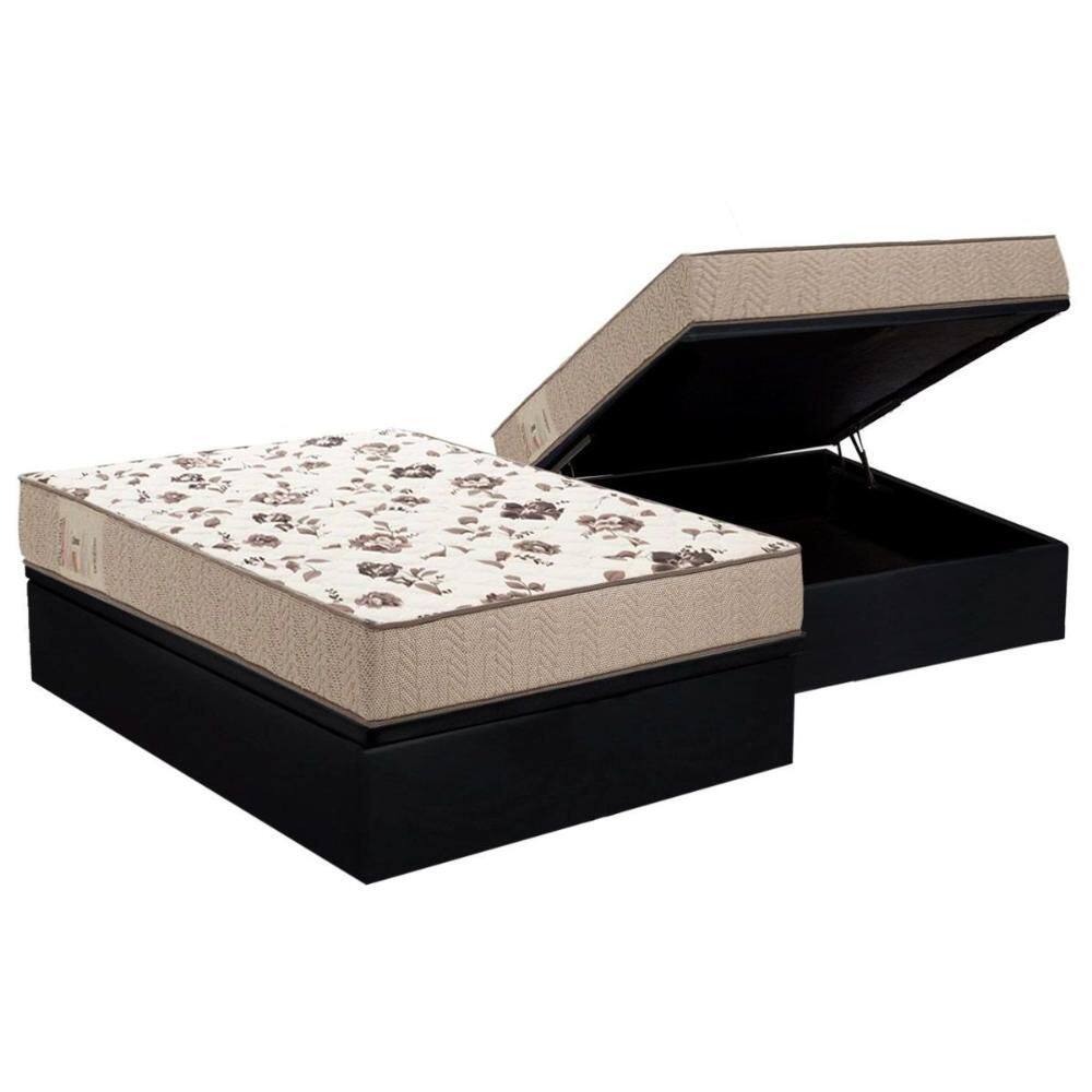 Cama Box Baú Casal: Colchão Espuma Ortobom D28 Physical Mega Resistente + Base CRC Courano Black(138x188)