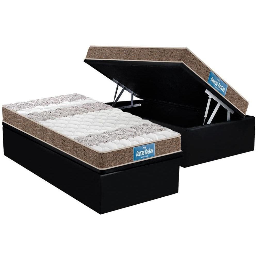Cama Box Baú Solteiro: Colchão Espuma Probel D33 / EP Guarda Costas PróIntense Double Face + Base CRC Suede Black(88x188)