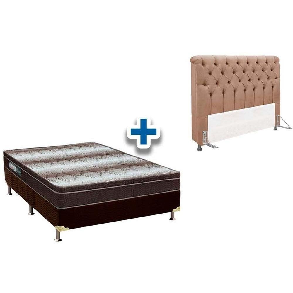 Cama Box Queen CRC + Colchão Ortopédico Ortobom + Cabeceira Imperatriz Suede Bege