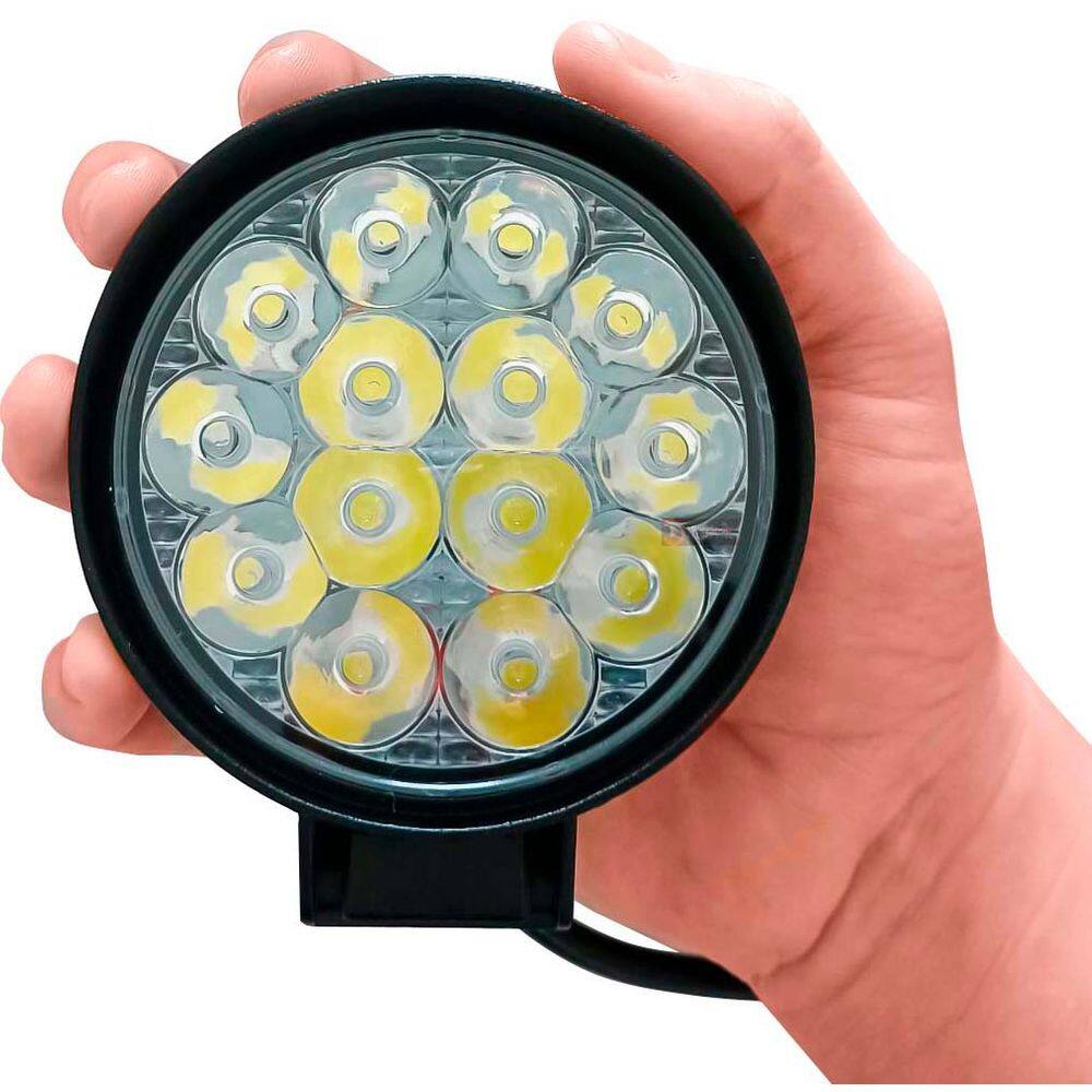 Mini Farol de Milha Automotivo Universal Aux 42W Redondo 14 Leds 9-36v Carro Moto Trator Caminhão Offroad Maquina