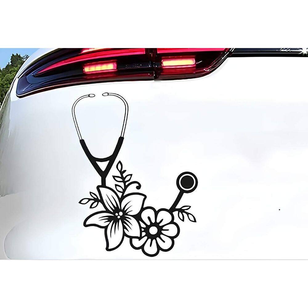 Adesivo De Carro Estetoscópio Com Flores