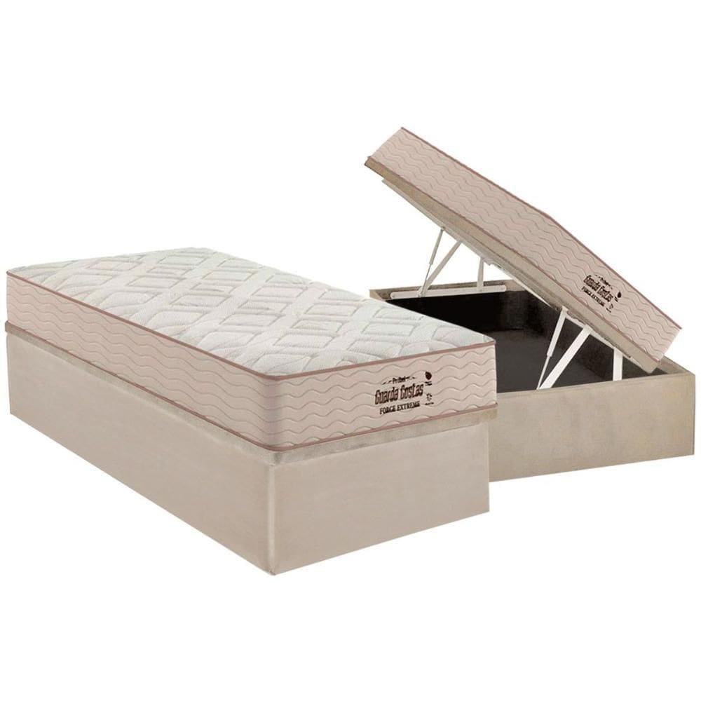 Cama Box Baú Solteiro: Colchão Ortopédico Probel AG65 HR Gel Compact Force Extreme Double Face + Base CRC Suede Clean(88x188)