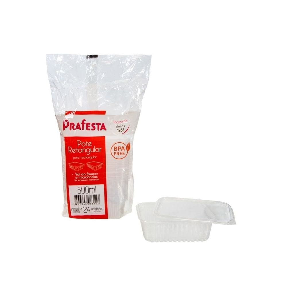 Pote Retangular 500Ml. C/ Tampa C/6X24 Un. (Prafesta)