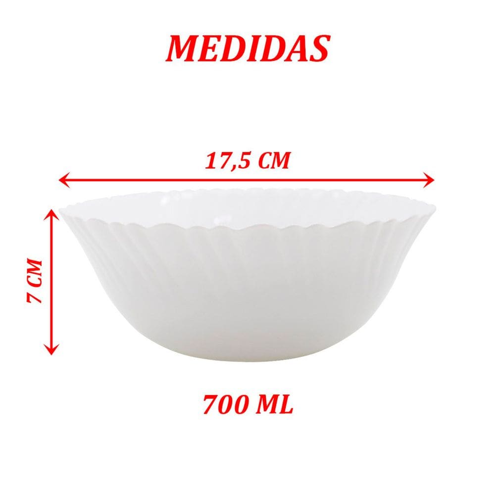Kit 12 Saladeira Tigela Branca 17,5cm De Vidro Opalino 700ml