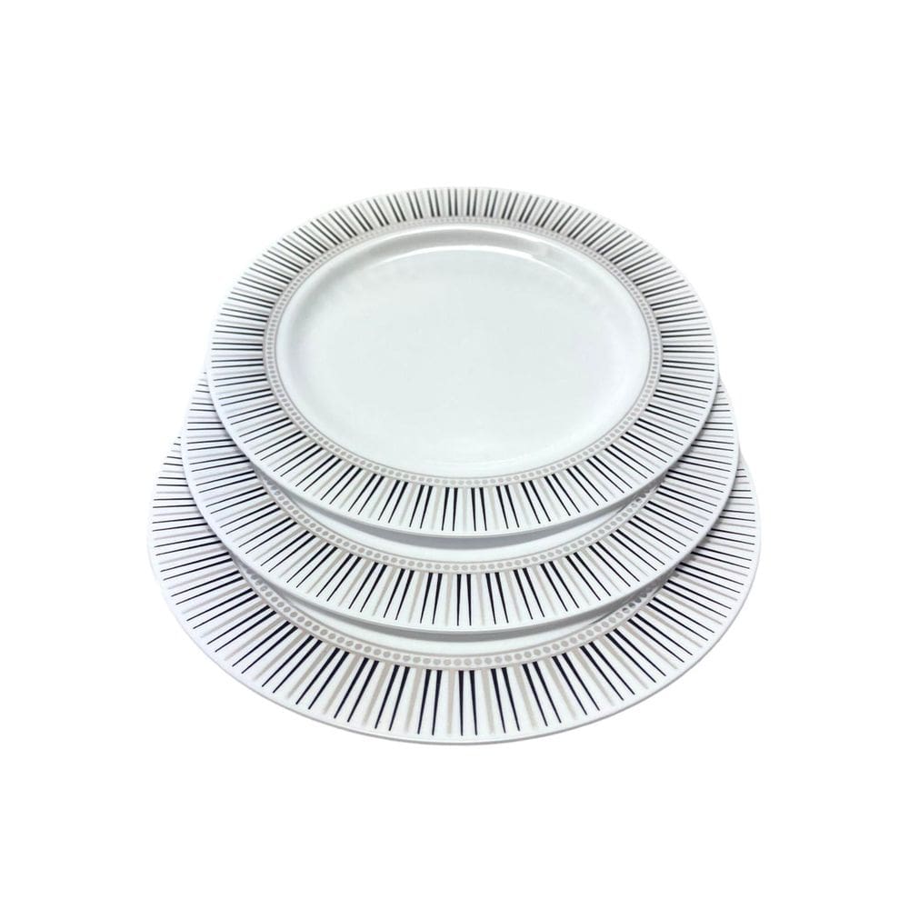 Kit 12 Pratos Luxo Acrílico Redondo Borda Pino Prata 18Cm