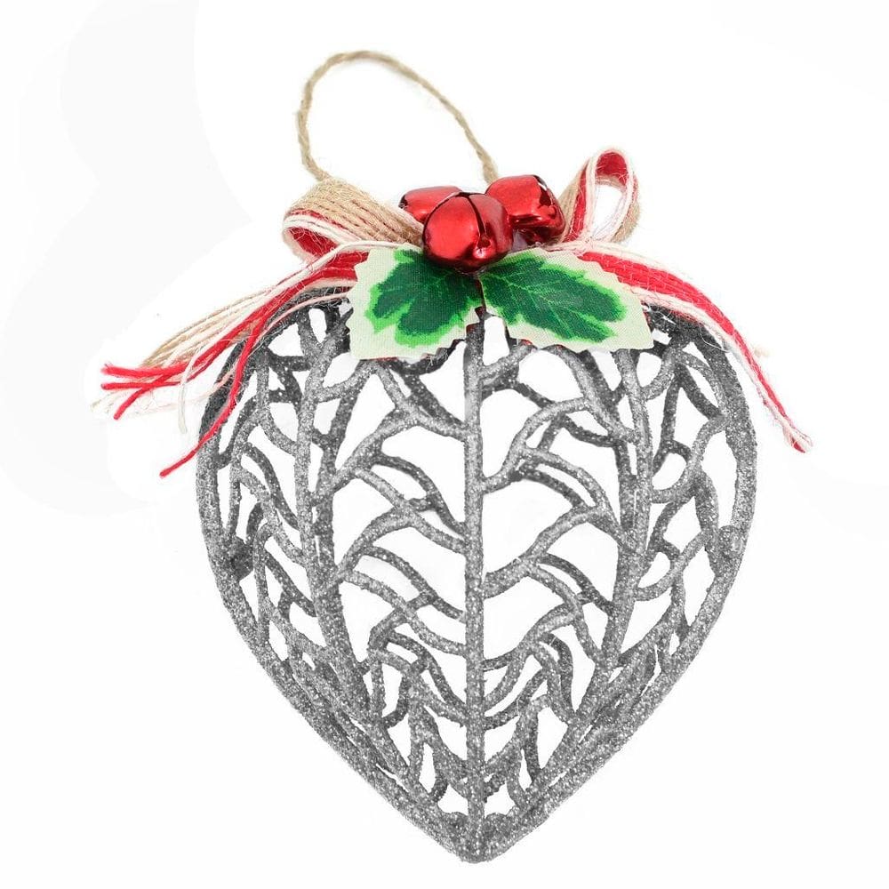 Kit Conjunto 6 Peças Decoração Enfeite Bola Coração Árvore Natal Prata Glitter Natalina 11,5cm