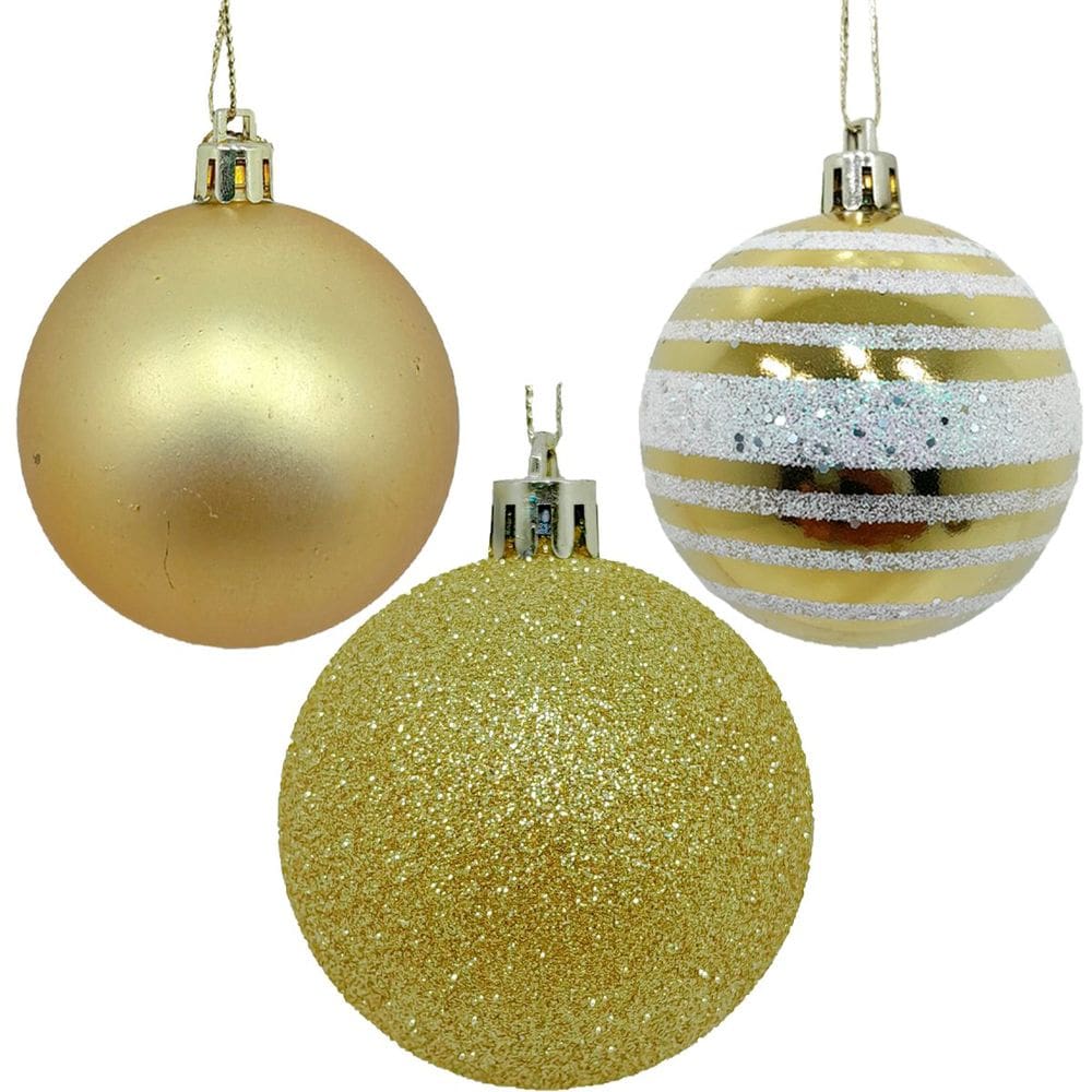 Kit 36 Bolas Natalino Enfeite Árvore De Natal Gliter Dourada