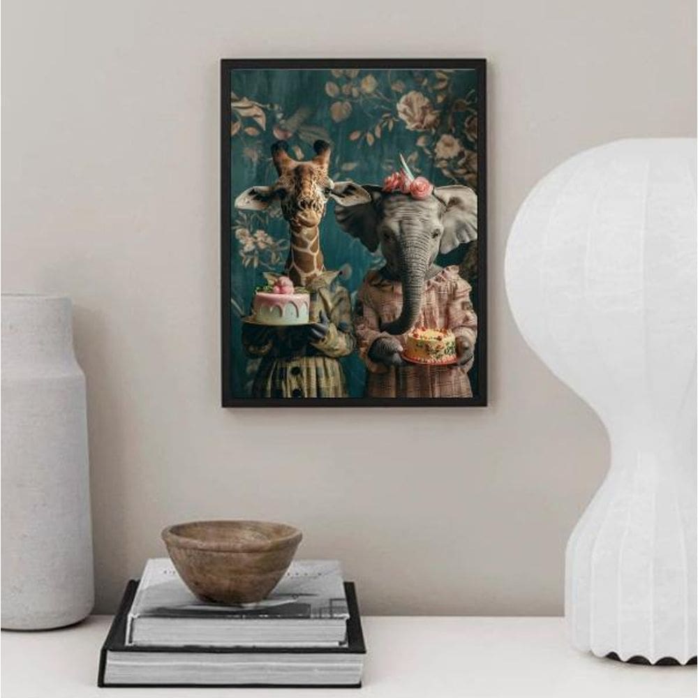 Quadro Amigas Girafa E Elefante 33X24Cm