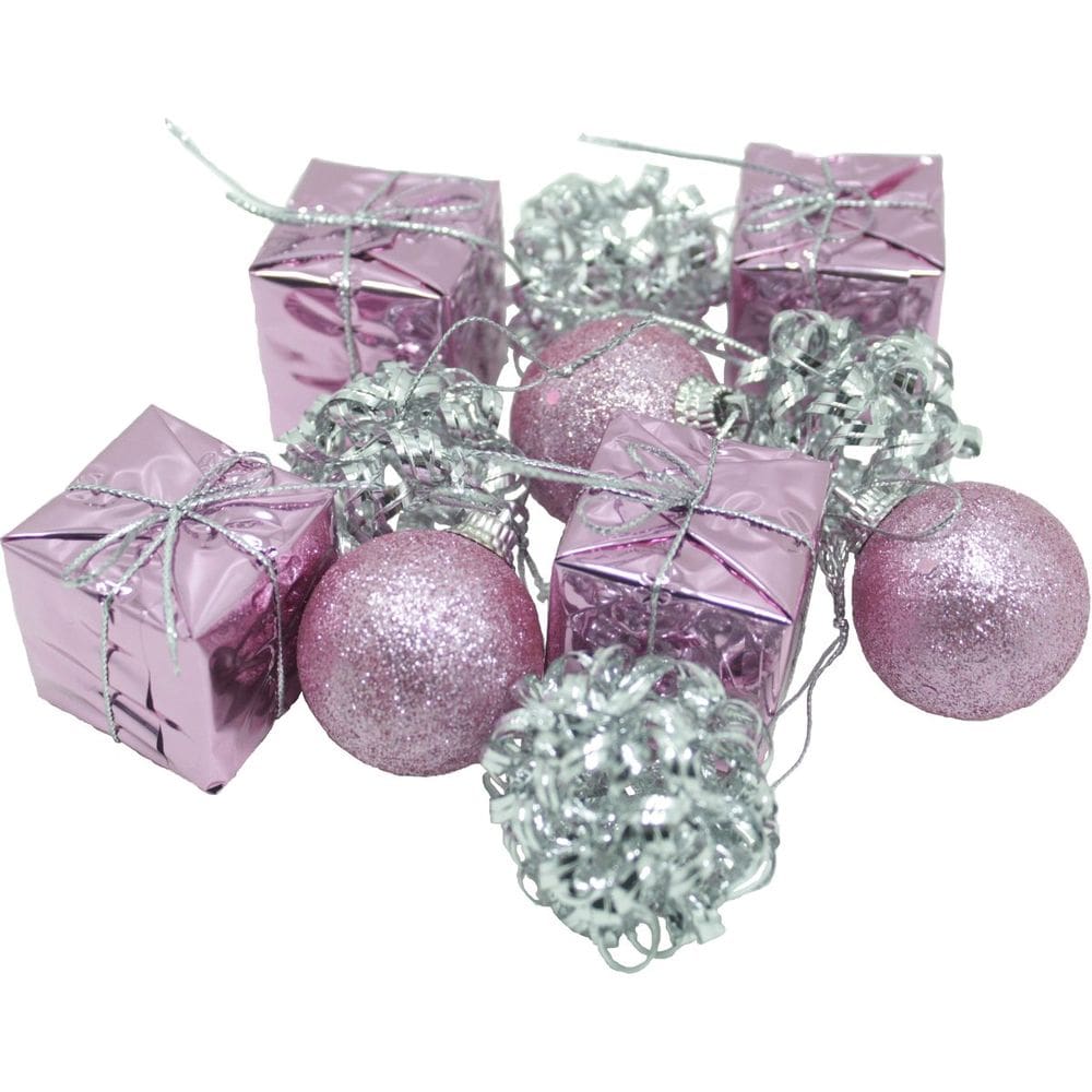 Kit 22 Peças Tubo Natalino Árvore De Natal Prata E Rosa 4cm