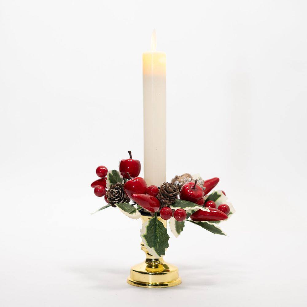 Castiçal Decorado 2pçs Elétricas Pinha Frutas Natal 25cm