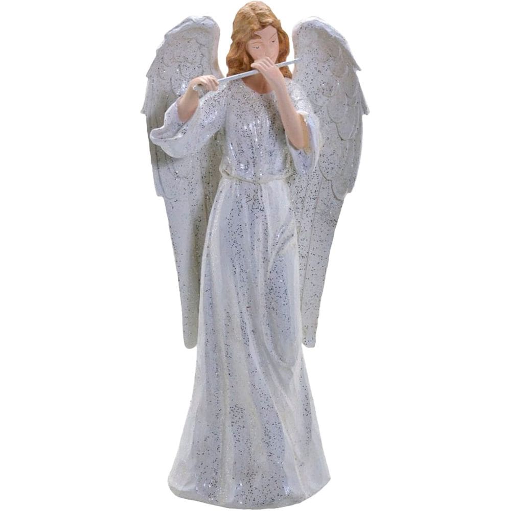 Anjo Decorativo Musico Flauta Em Resina Natal Enfeite 38cm