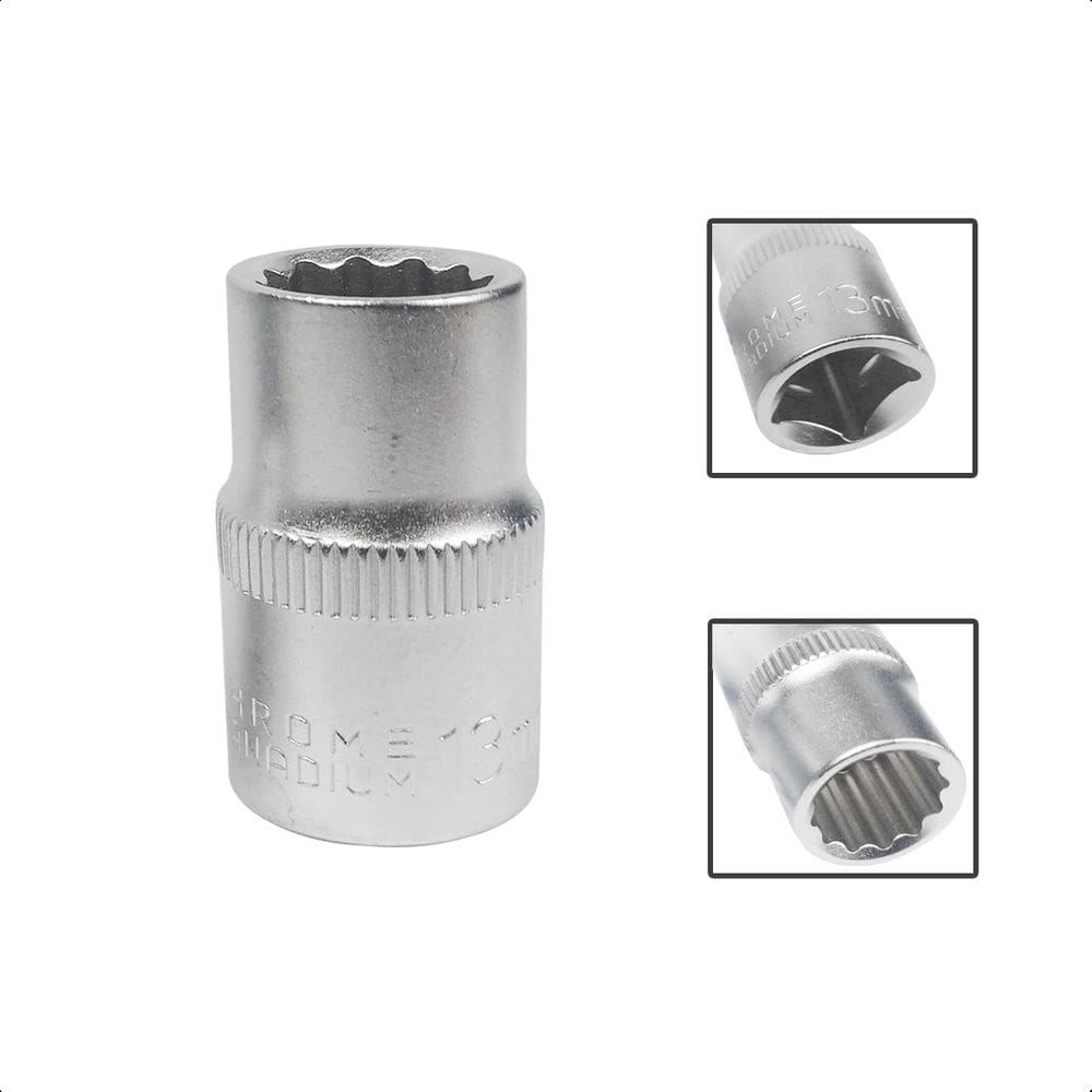 Soquete Estriado Encaixe 1/2 Pols CRV 13mm Aço Cromo Vanádio
