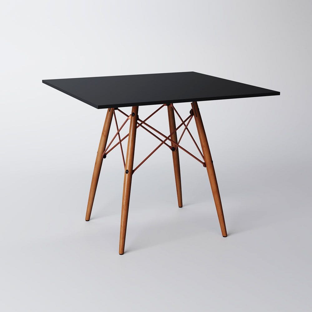 Mesa Eames Eiffel Wood Cobre Tampo de Madeira Quadrada 90cm Preto