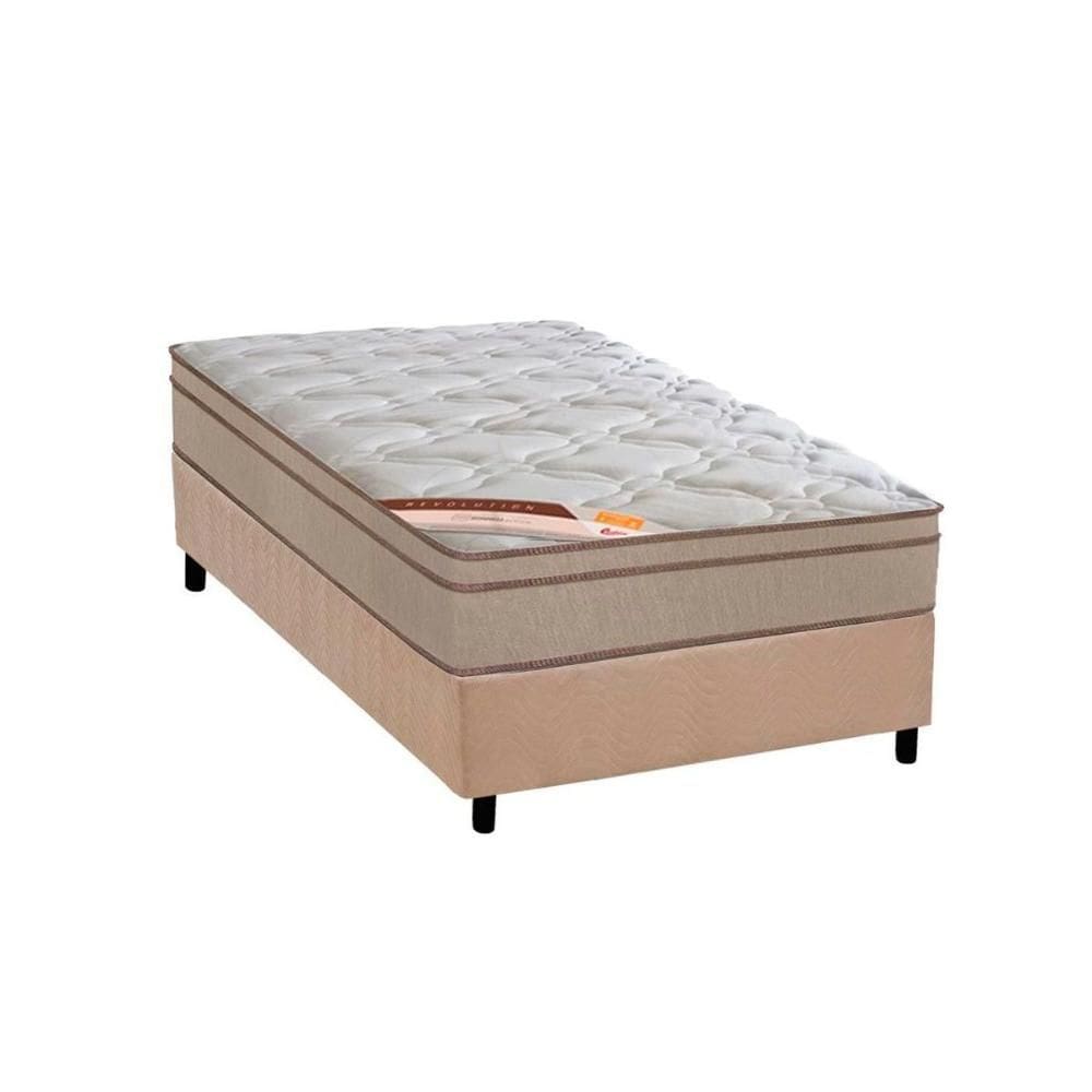 Cama Box Solteiro: Colchão Molas Castor Bonnel Revolution + Base CRC Suede Bege(88x188)