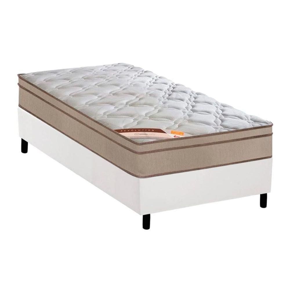 Cama Box Solteiro: Colchão Molas Castor Bonnel Revolution + Base CRC Courano Branco(88x188)