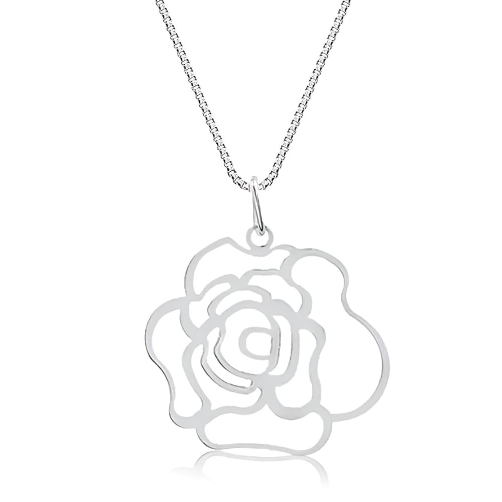 Colar Feminino Pingente Flor Rosa Dália Prata 925 Legítima