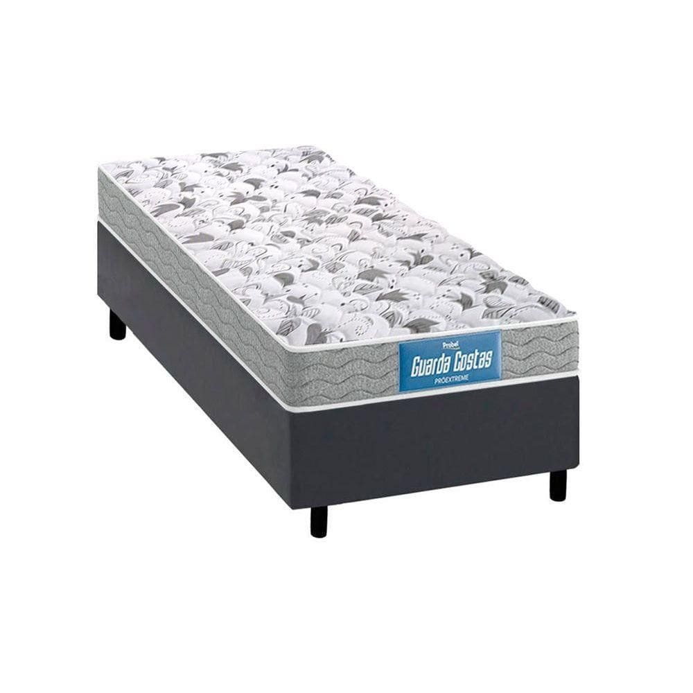 Cama Box Solteiro: Colchão Espuma Probel D45/EP Anatômico Guarda Costas Próextreme Double Face + Base CRC Suede Gray(88x188)
