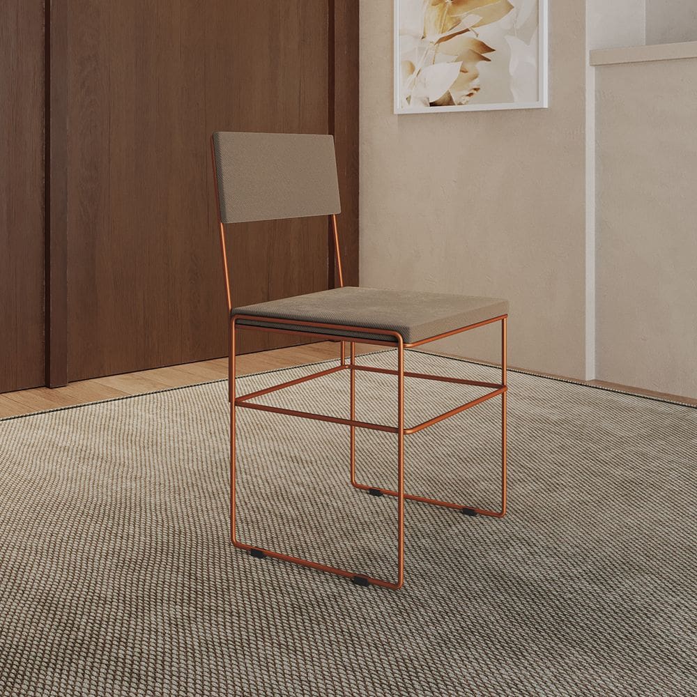 Cadeira de Jantar Industrial Estofada Veludo Bege Base Cobre Vitoria
