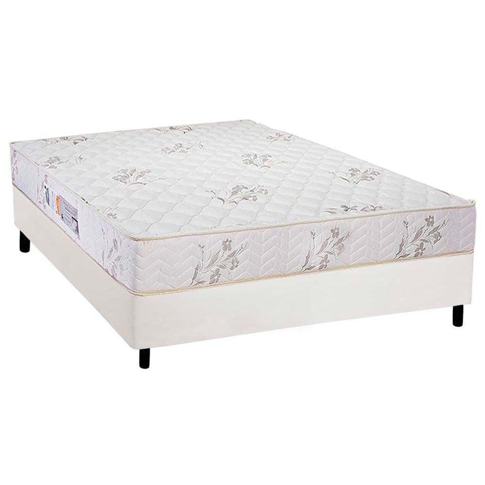 Cama Box Casal: Colchão Espuma Luckspuma D33 Supreme + Base CRC Courano White(138x188)