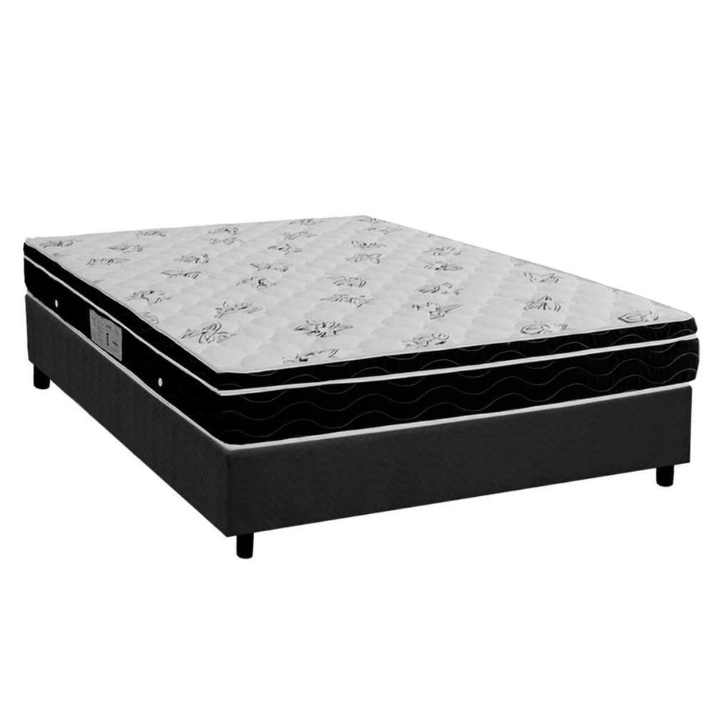 Cama Box Casal: Colchão Molas Ortobom Nanolastic Physical Spring + Base CRC Suede Cinza(138x188)