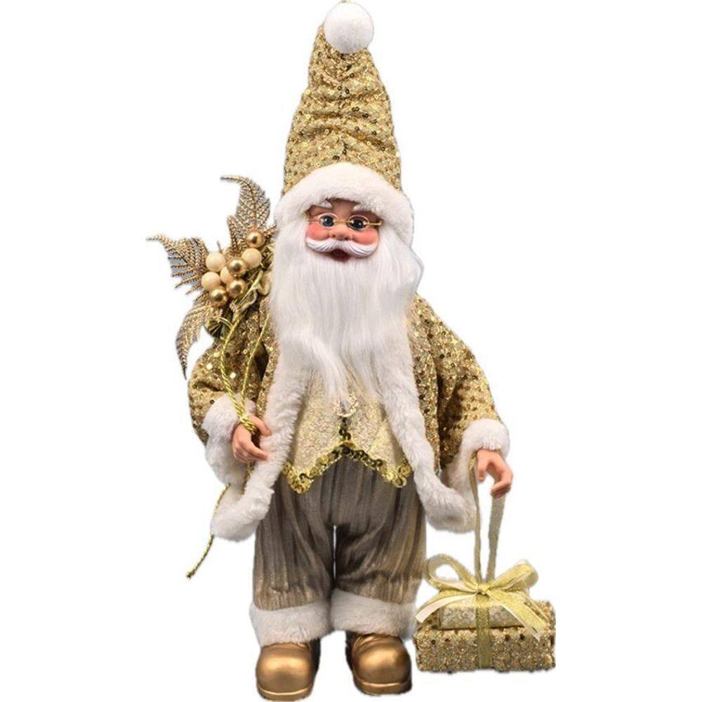 Papai Noel Musical Gold De Tecido Decoração Natal 40Cm