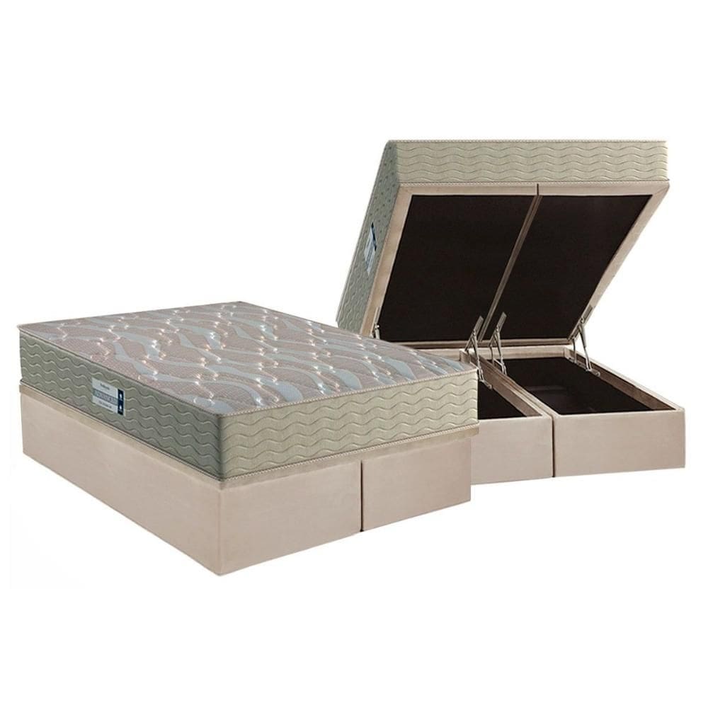 Cama Box Baú Queen: Colchão Espuma Probel D45 / EP Firmepedic ProDormir Advanced Tech2000 Double Face + Base CRC Suede Clean(158x198)