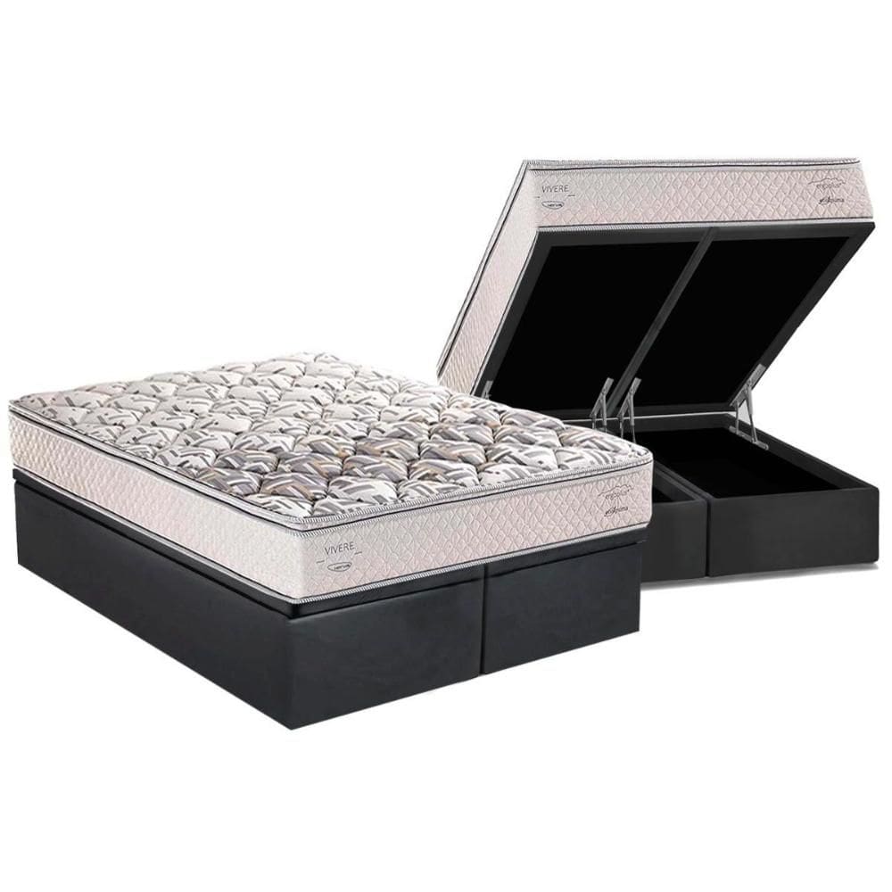Cama Box Baú Queen: Colchão Ortopédico Herval AG65 ErgoPlus C1604 Double Face + Base CRC Suede Gray(158x198)
