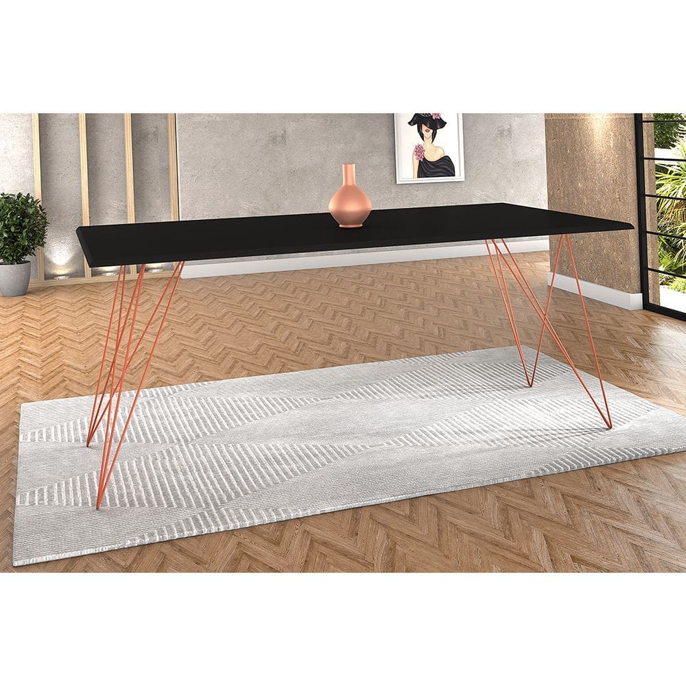 Mesa De Jantar Trama Plus Base Cobre Com Tampo Preto 150 X 90 - New Green
