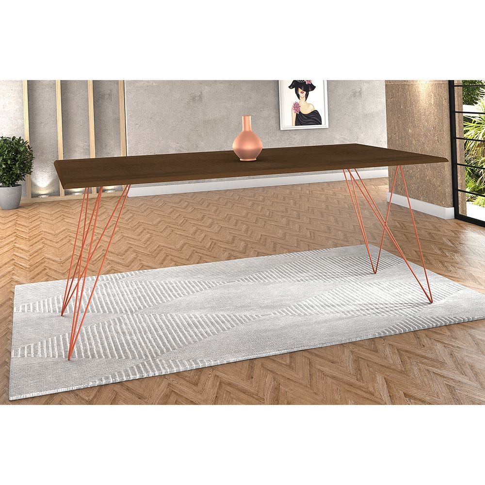 Mesa De Jantar Trama Plus Base Cobre Com Tampo Amêndoa 150 X 90 - New Green