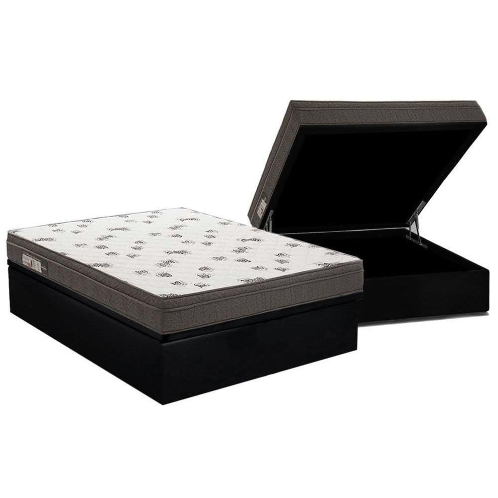 Cama Box Baú Casal: Colchão Espuma Ortobom D45 Light + Base CRC Courano Black(138x188)